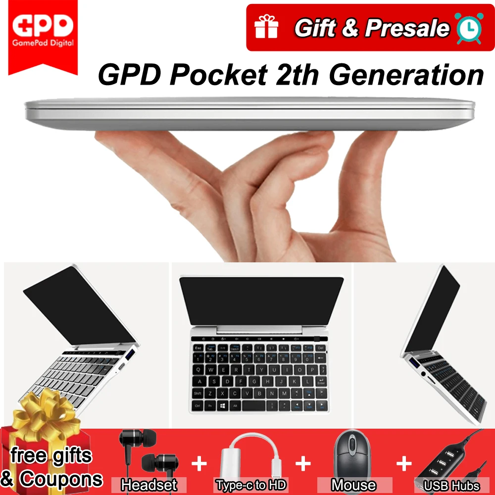 GPD Pocket 2 Pocket2 7 Inches Mini Laptop Tablet PC Windows 10 64bit Intel Core m3-7y30 Notebook 8GB/128GB 2.4G & 5G WiFi BT 4.1