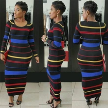 Cheap BAIBAZIN New Autumn African Woman Dress Digital Print Long Sleeve Tricolor Striped Dress Cheap BAIBAZIN New Autumn African Woman Dress Digital Print Long Sleeve Tricolor Striped Dress