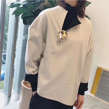 

Asymmetric Collar Shirt Loose Irregular Milky Grey Niche Design European Fashion