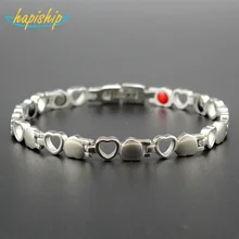 Healthy Care Magnetic Bracelets Bangles Silver-color Heart Stainless Steel Women Female Fashion Jewelry S020