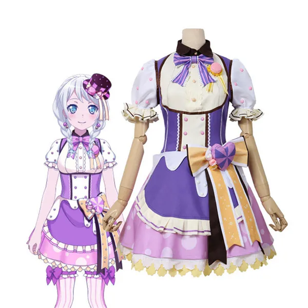 

Hot Sale!!!Custom Made Cosplay Costume BanGDream!Pastel*Palettes Wakamiya Eve purple Dress girl's lovely full sets