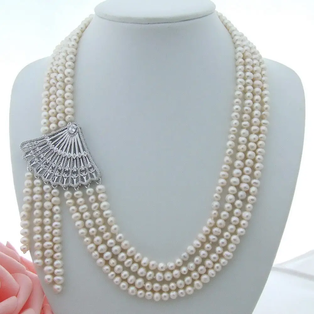 

AB080906 20-24'' 4Strands White Pearl CZ Necklace Pendant