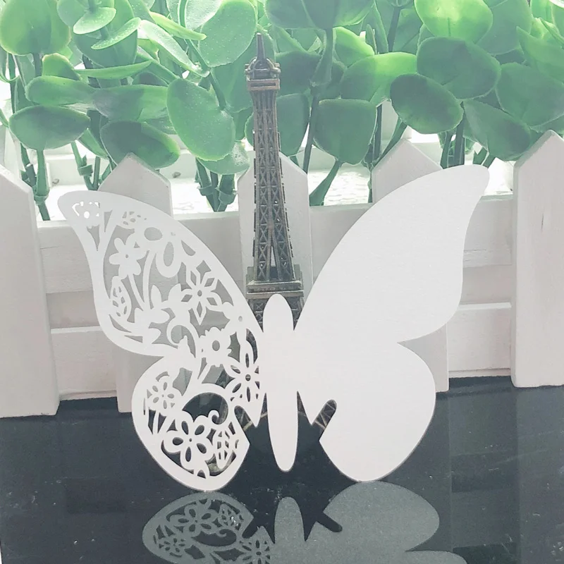 

10Colors 50pcs Butterfly Laser Cut Place Card / Escort Card / Cup Card / Wine Glass Paper Card For DIY Wedding Decoration Favors