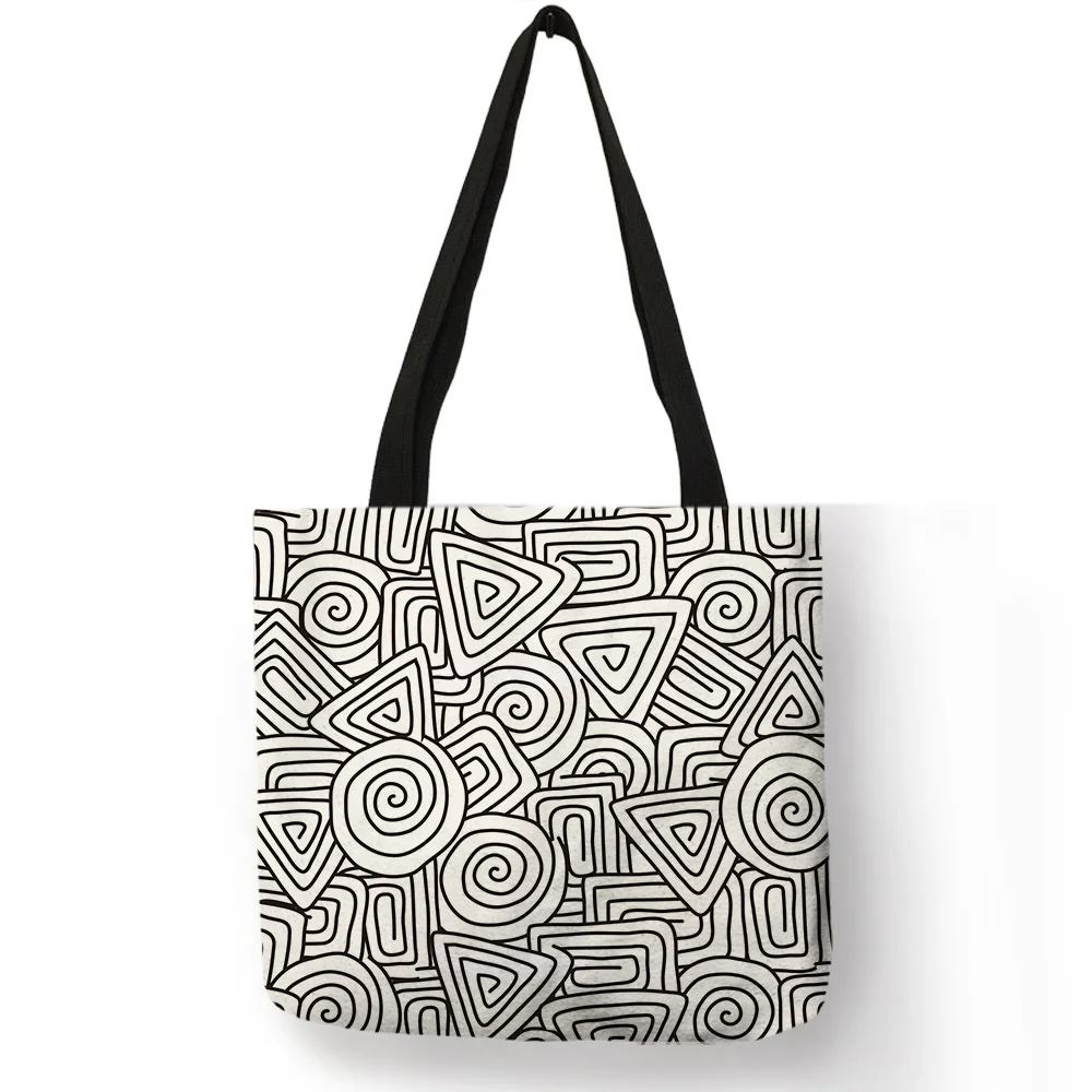 

Complicated Geometry Pattern Linen Bag Link Maze Abstract Print Good Fabric Shoulder Bag Women Men Practical Handmade Tote Bags