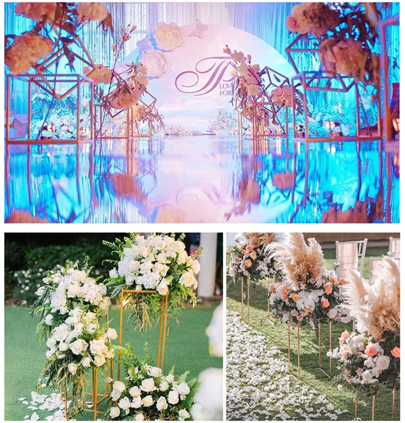 Flone Artificial New Wedding Road Lead Wedding T Stage Decoration Flower Arrangement Forest Series Red Hydrangea Rose Flower Row (51)