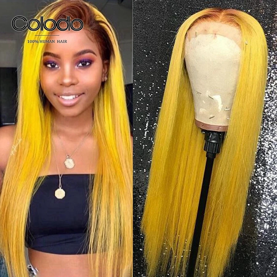yellow human hair wig