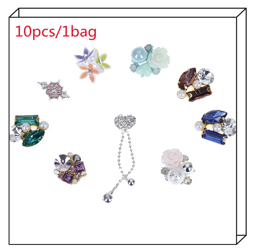 10pcs/1bag 3D Glitter Nail Art Alloy Nail Sticker Crystal Rhinestones Metal Nail Art Silver Manicure Supplies