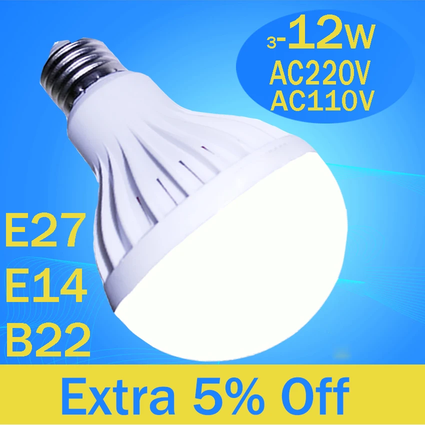 Светодиодный светильник E27 3W 5W 7W 9W 12W 110V 220V лампа высокой яркости для дома теплый