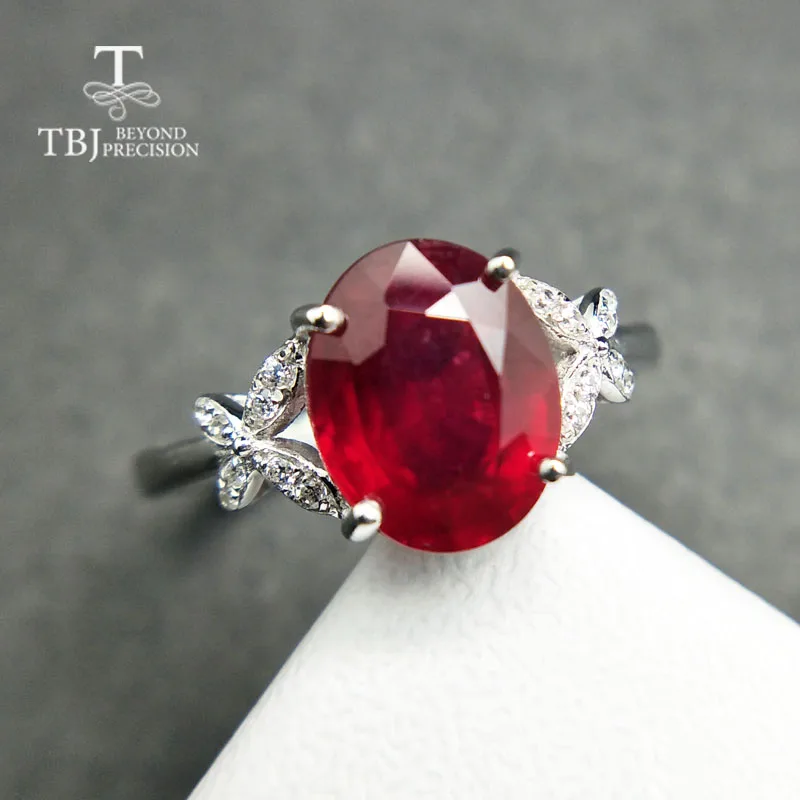 

TBJ,Popular Genuine simple Ring with Ruby in 925 sterling silver gemstone jewelr for women & girls as a wedding valentines gift