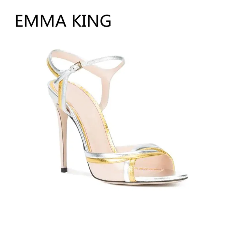 

2019 Summer New White Gold Women Gladiator Sandals Open Toe Ankle Strap Thin High Heels Ladies Party Shoes Woman Roman Sandals