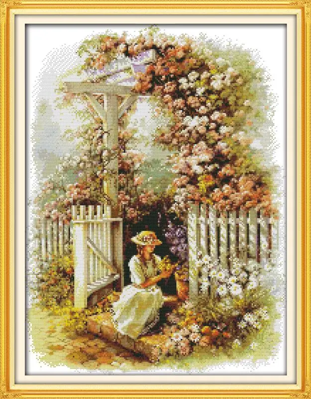 

New Arrive DIY Needlework Manualidades Garden Girl DMC Cross Stitch Kits for Embroidery Knitting Needles Crafts Hobby