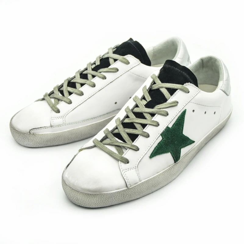 

Deluxe Italy Original Handmade Fashion Women Men Casual Golden Shoes White Genuine Leather Couple Lace Up Goose Shoe Scarpa 2017