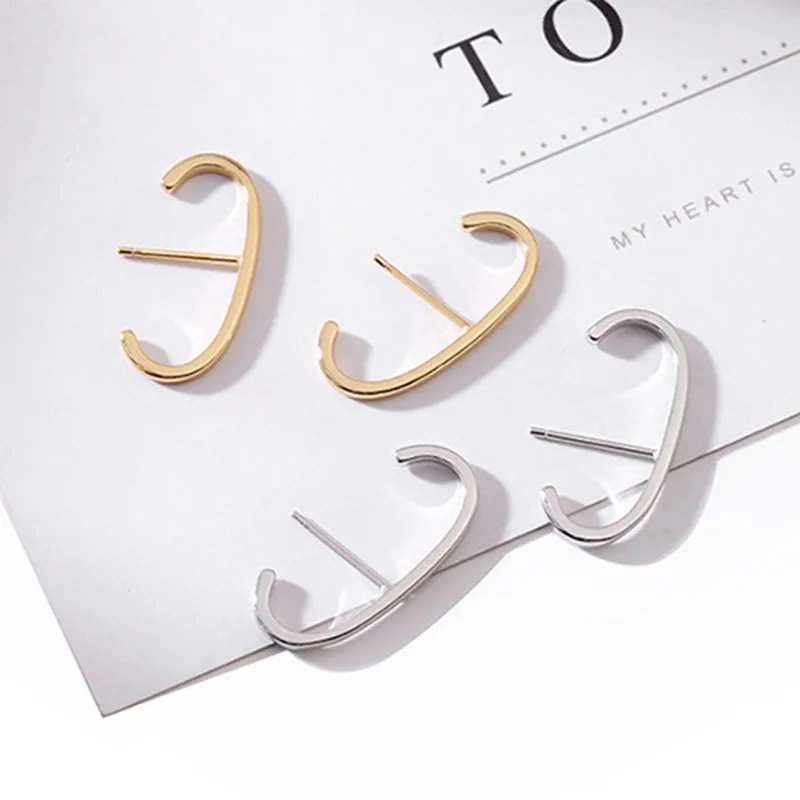 

Minimalist Silver Gold Geometric C Stud Earrings for Women Simple Line Pin Shape Small Earrings Fashion Jewelry