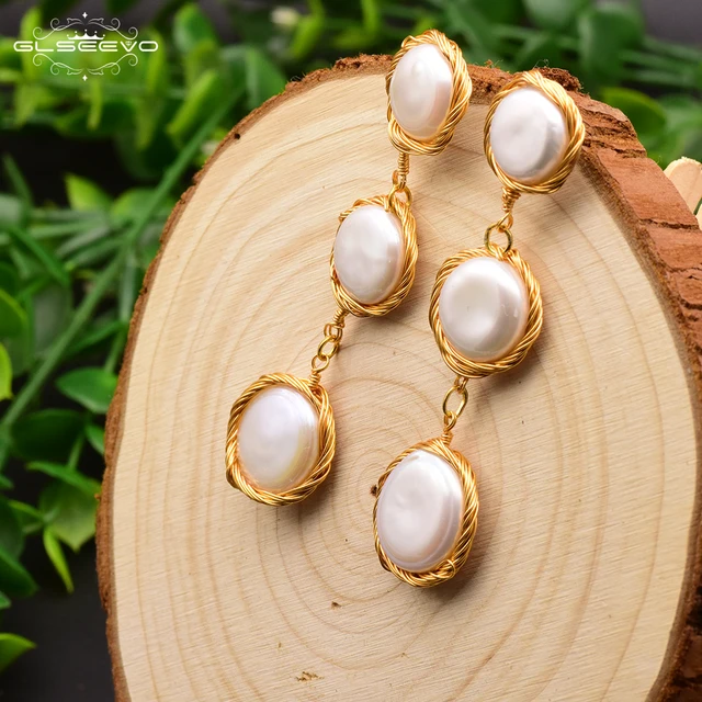 GLSEEVO pendientes en caída hechos a mano de perlas barrocas de agua dulce, joyería fina personalizada, diseño Original, para boda, GE0645|Pendientes| - GLSEEVO pendientes en caída hechos a mano de perlas barrocas de agua dulce, joyería fina personalizada, diseño Original, para boda, GE0645|Pendientes| -