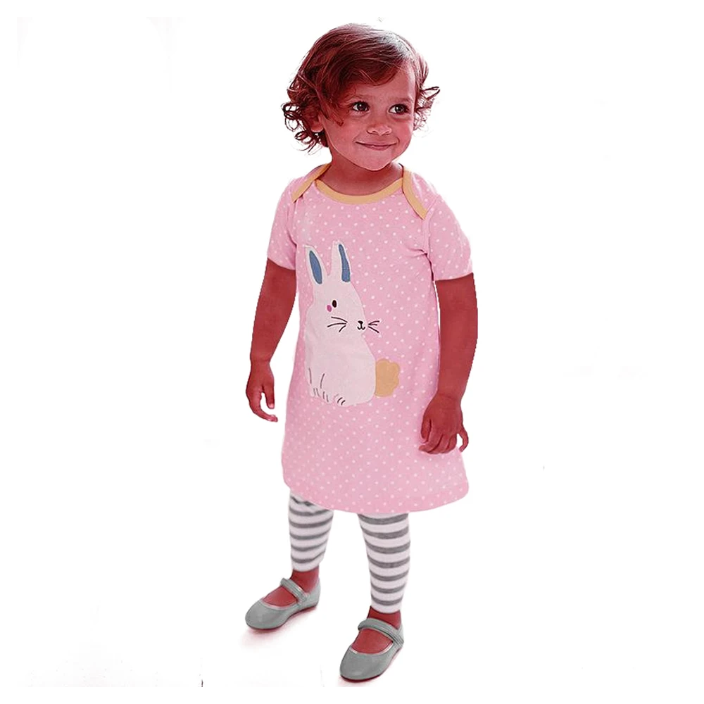 

Tem Doger Kids Girls Pajamas Sets Short Sleeve Cute Rabbit Tops + Stripe Pants 2 Pcs Set Toddler Children Clothing Outfits