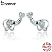 BAMOER, Настоящее серебро 925 пробы, животные, Маленький слон, серьги с прозрачными фианитами для женщин, Стерлинговое Серебро, ювелирное изделие, подарок SCE379
