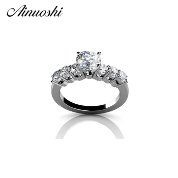 

AINOUSHI Solid 925 Sterling Silver Engagement Rings 1 Carat Round Cut SONA Simulated Wedding Band Rings Jewelry Christmas Gifts