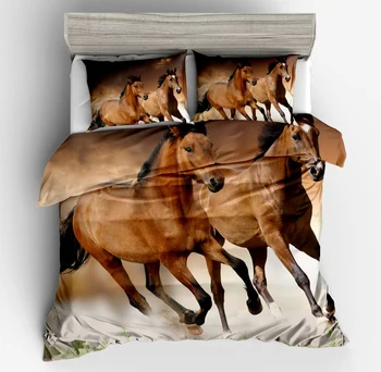 

Luxury 3D Horse animal series yellow Bedding set Duvet Cover Pillow case Set 3Pcs Bed set Fast shipping full size home ornament