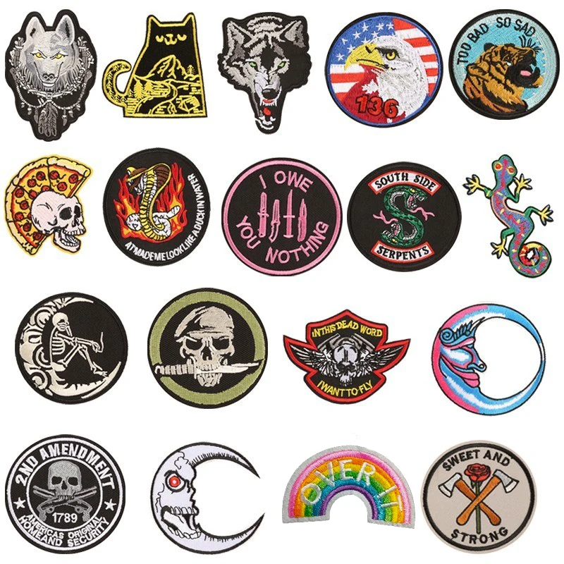

PGY New Punk Patch Rock Band Skull Patch Biker Iron On Jeans Badges Cheap Embroidered Motorcycle Patches For Clothes Stickers