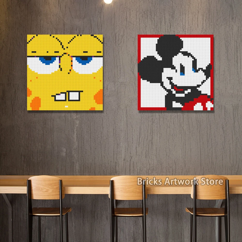 

50*50 Plate Pixel Art Mosaic Painting Set DIY Cartoon Figures Mickey Mouse Sponge Portrait Bob Building Blocks toy Creative Gift