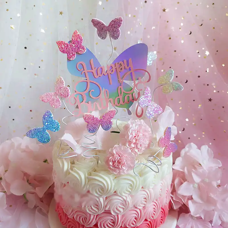 Butterfly Cake Decorations BlingBling Colourful Laser ...