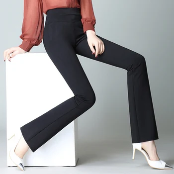 

Women's Office Lady High Waist Flare Pants Solid Elastic Casual Trousers Women Pants Slim Stretch Trousers Ladies Shein Bottoms