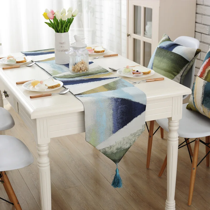 European Style Jacquard Table Flag Dust Cover Contracted End Of Bed Table Runner Tassel Tablecloth For Wedding Party Home Decor