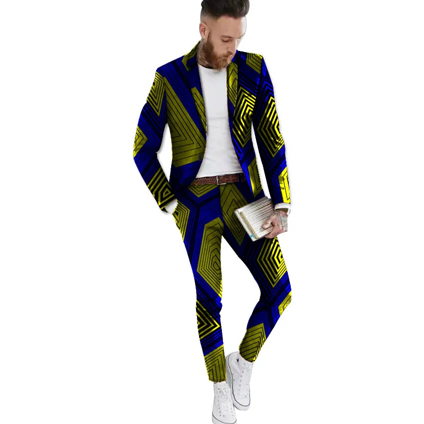 Африканский пиджаки для женщин и мотобрюки комплект для мужчин Анкара костюм куртка мода воск печати Дашики блейзер - Цвет: 1
