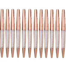 10 шт./лот ручка под розовое золото Bling ручки со стразами тонкие черные чернила Кристалл шариковое кольцо для пера Свадебные офисные металлические шариковые ручки подарок