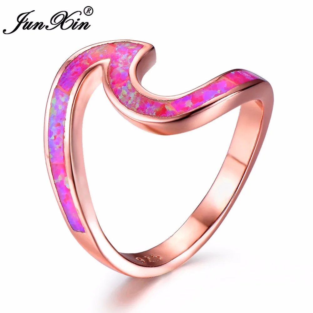 Женские Симпатичные романтический розовый огненный опал волна кольцо Высокое качество 18KT Rose Gold Filled обручальные кольца для Для женщин best подруга подарок