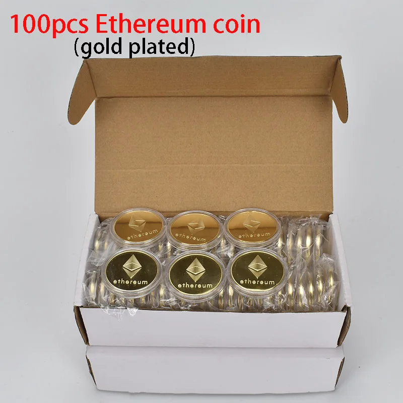 

100PCS Gold Plated Ethererum Coin with Plastic shell Cryptocurrency Metal coin For Gift