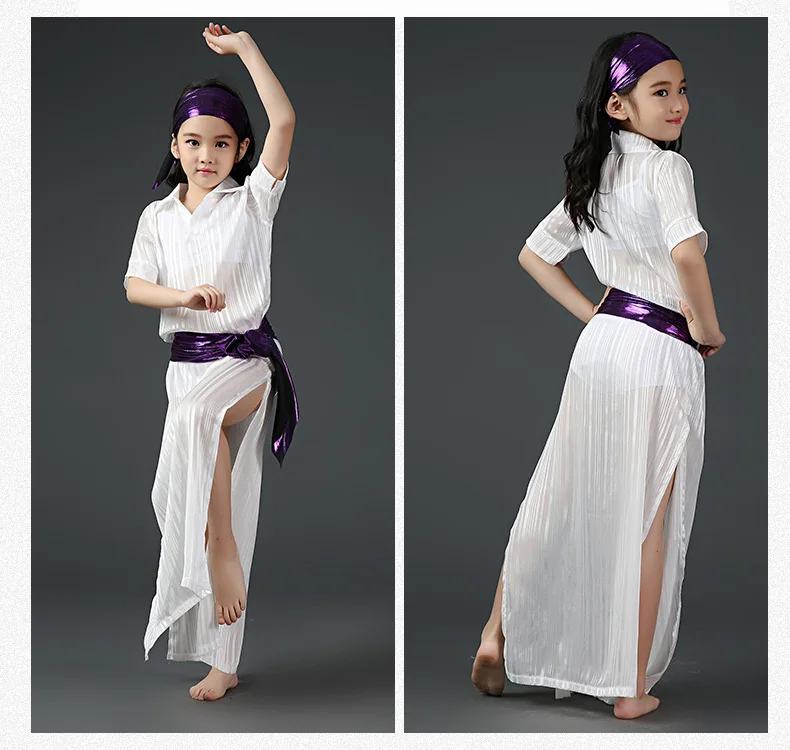 Танец живота костюм комплект Племенной белое платье Professional дети восточные костюмы для детей индийская одежда DN2851
