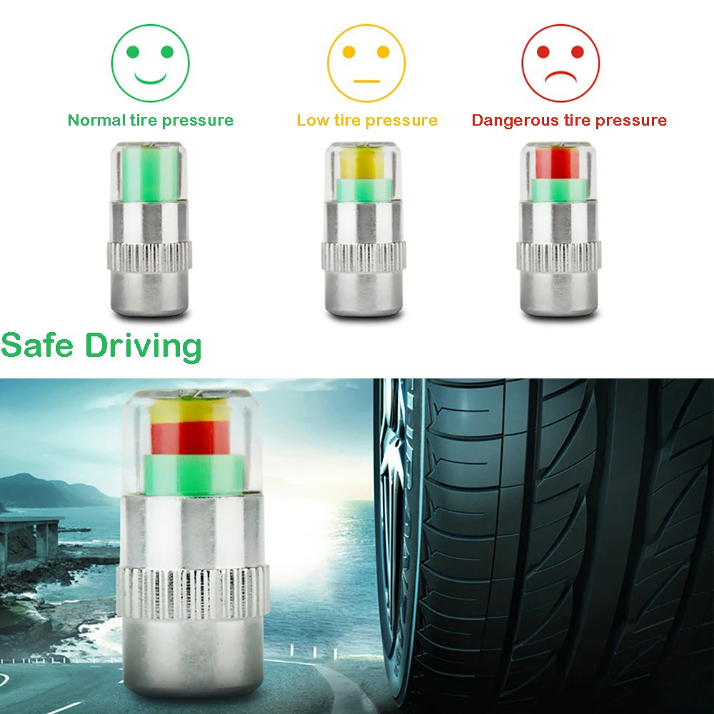 4PCS/set Universal Visiable 32 Psi 2.2 Bar Air Warning Alert Tire Valve