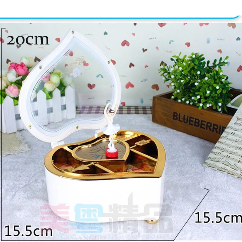 Cajas musicales de bailarina caja de almacenamiento de joyería en forma de corazón de melocotón mecanismo de manivela de regalo para niña caja de música de juego de potencia giratoria