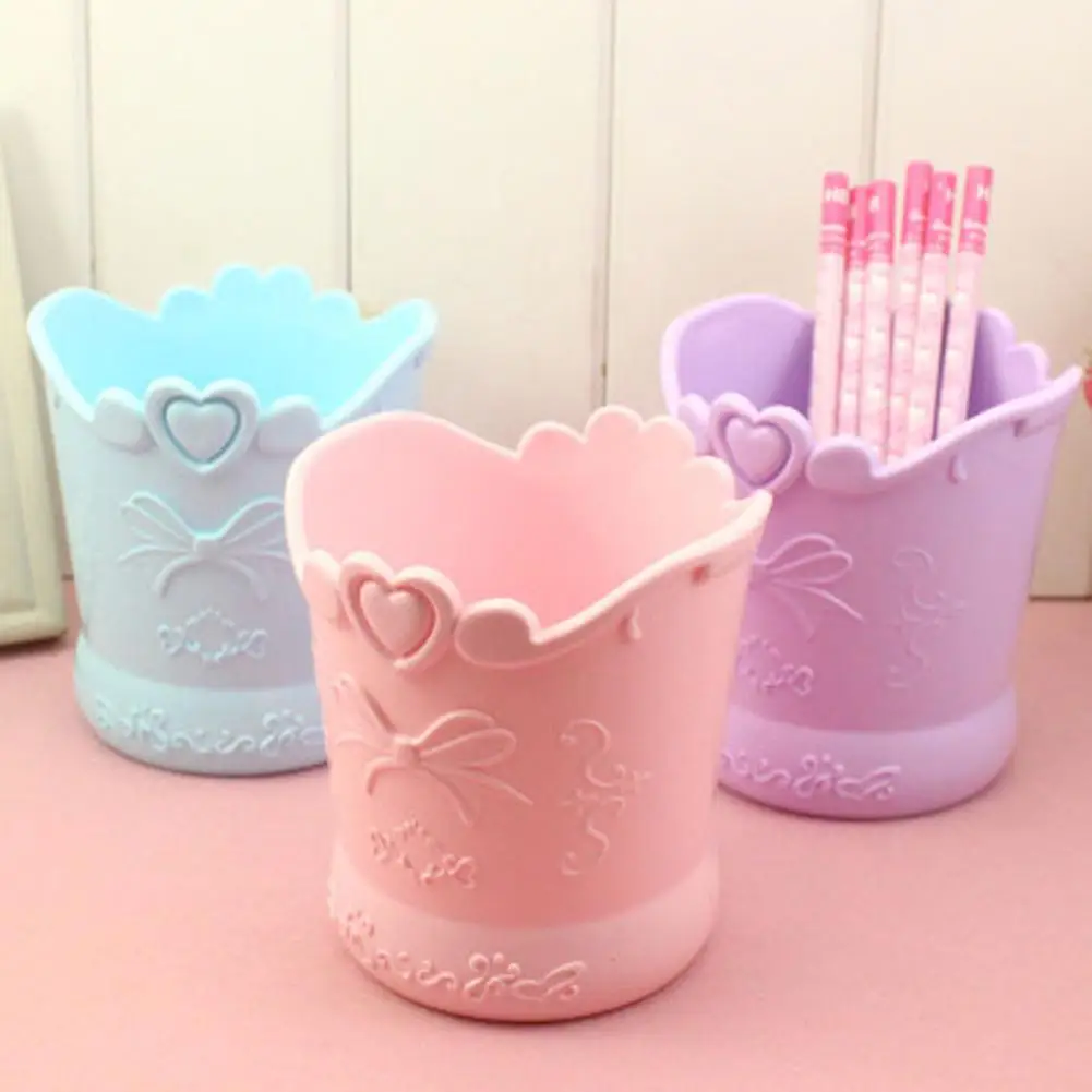 

Desktop Plastic Pen Pencil Holder Round Love Butterfly Collection Tube Stationery Organizer Stationery Desk Tidy Container