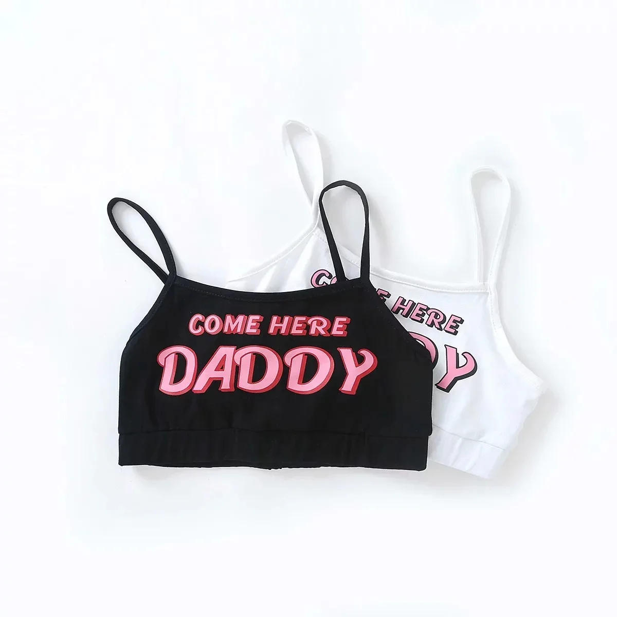 Комплект из двух предметов; Новинка; модный топ на бретелях с надписью «COME HERE DADDY»; сексуальный летний топ без рукавов в стиле Харадзюку каваи; укороченный женский бикини