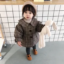 Kids Coat Plaid Peter Pan Collar New Baby Children Autumn&Winter Fashion Thick Plaid Coat Girls Wool Trench coats