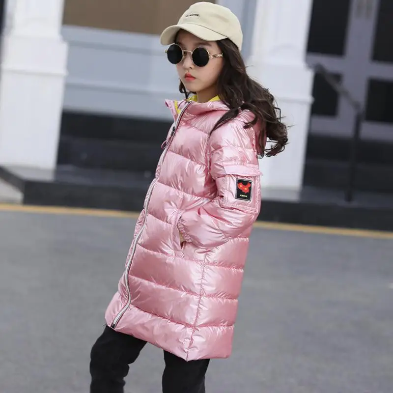 HH От 3 до 12 лет; зимняя куртка для мальчиков и девочек; детская розовая и серебристая стеганая куртка с капюшоном; парка; длинное пальто; зимний комбинезон; детская куртка - Цвет: Pink