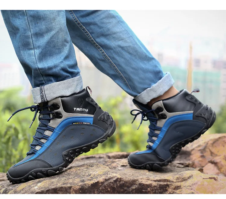 Мужские треккинговые ботинки из водонепроницаемой кожи для скалолазания, рыбалки, походов на открытом воздухе, кемпинга, Водонепроницаемые замшевые кожаные ботинки размера плюс