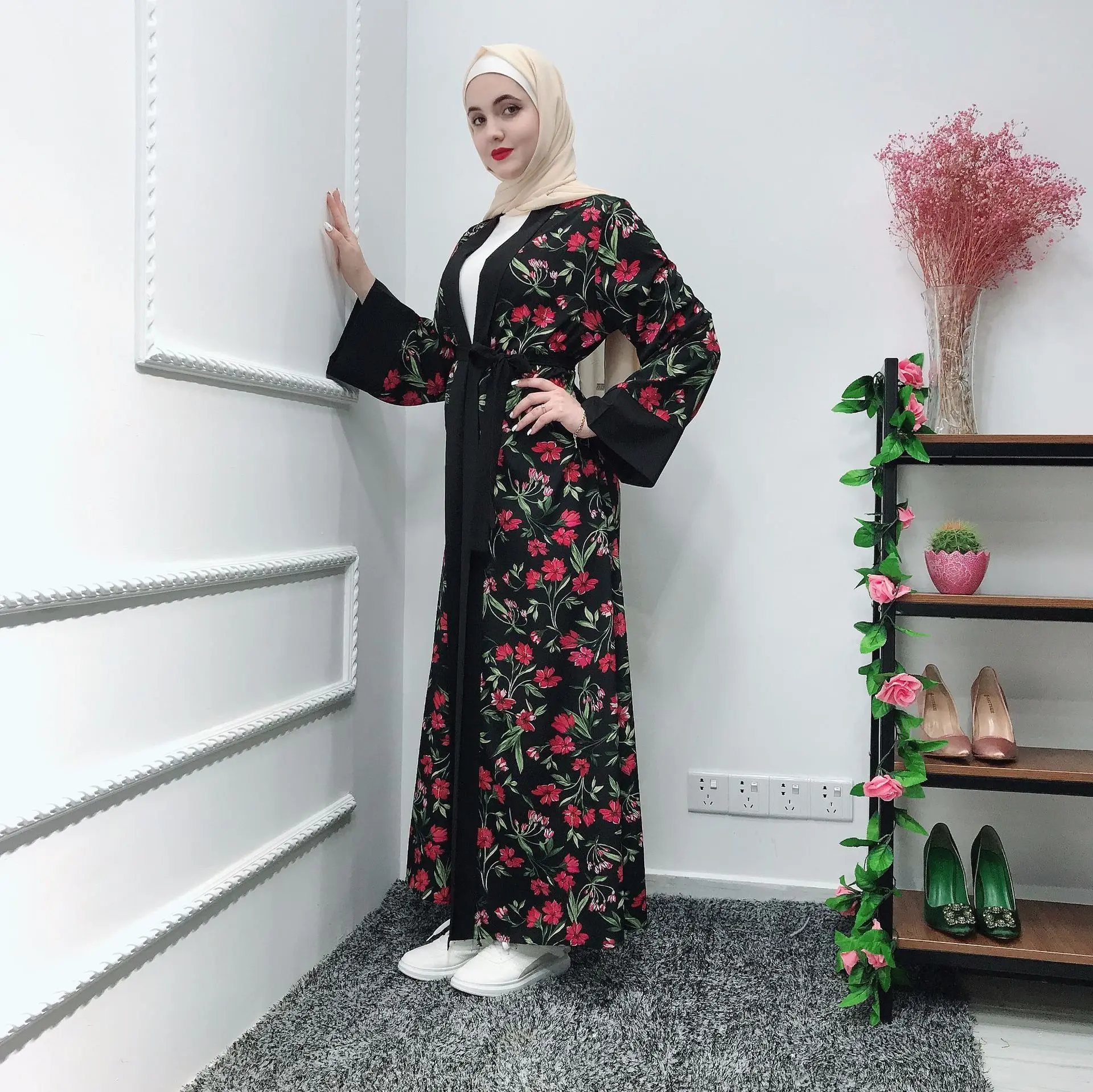 Переднее открытое черное abaya Дубай женское мусульманское платье бандаж кафтан Бангладеш Турция турецкий кардиган с принтом Болеро Исламская одежда