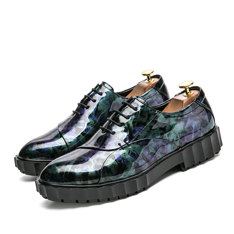cool designer camouflage platform patent leather men shoes height increasing fashion ballroom  mixed colors oxford shoes for men (2)