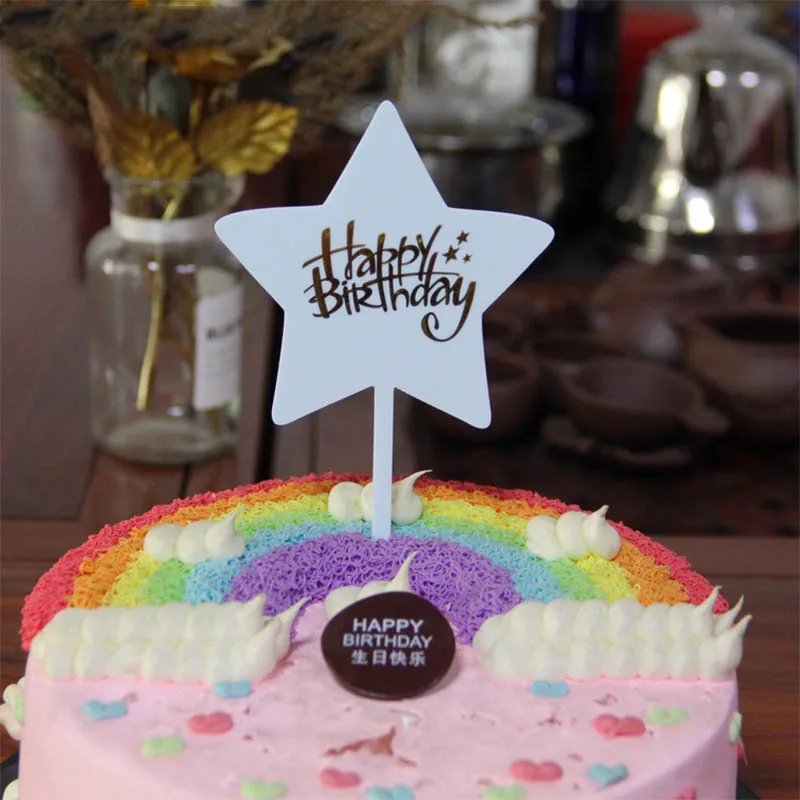 Кекс флаг любовь акрил для дня рождения, свадьбы бронзовые торт поставки торт Топпер Сердце Звезда вечерние Декоративные 1 шт День Рождения - Цвет: Star blue