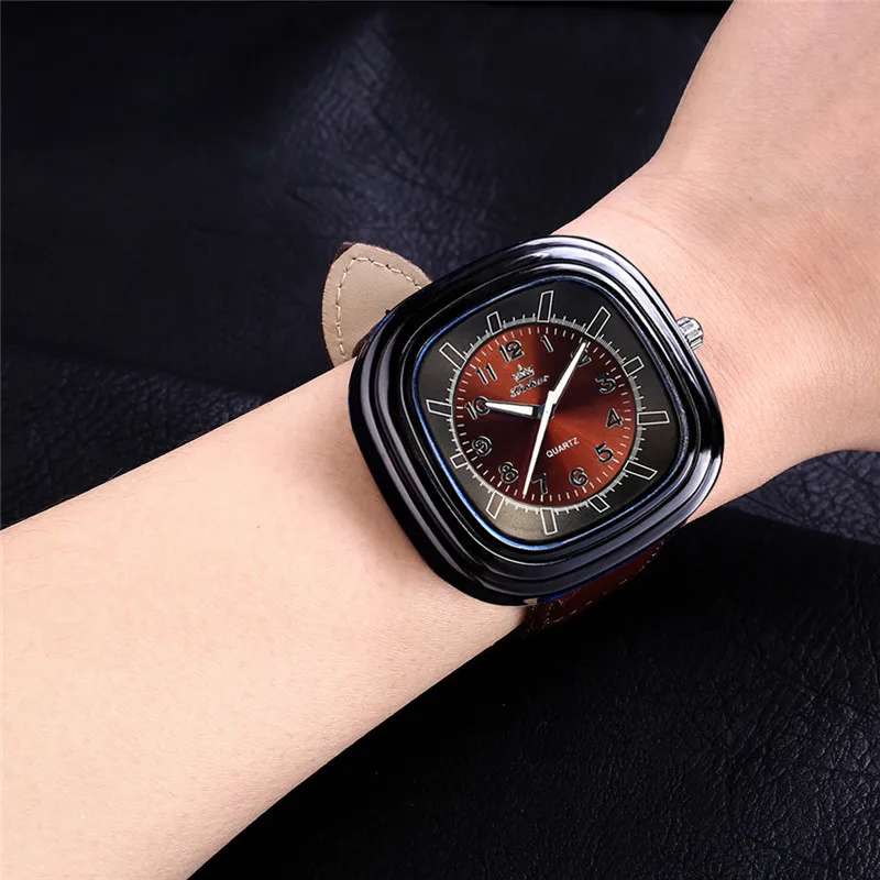 

High-End Quality Fashion Men Watch Square Retro Design Leather Wrist Watch Trend Man's Business Sport Quartz Watch 2019 WD