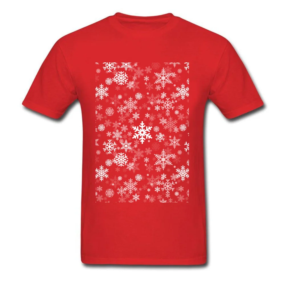Casual Festive Snowflakes T Shirt for Men Classic April FOOL DAY O-Neck All Cotton Short Sleeve T-shirts Customized Tee Shirts Festive Snowflakes red