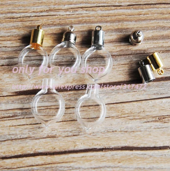 

Flat Heart stytle miniature Glass Wish Bottle & mental cap Pendant DIY charm glass pendant NEW