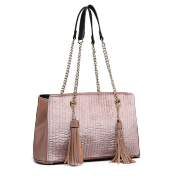 

Miss Lulu Women Tassels Handbags Gold Chain Shoulder Bags Top-handle Bag Ladies Fashion Pink Synthetic Leather Totes LT6857