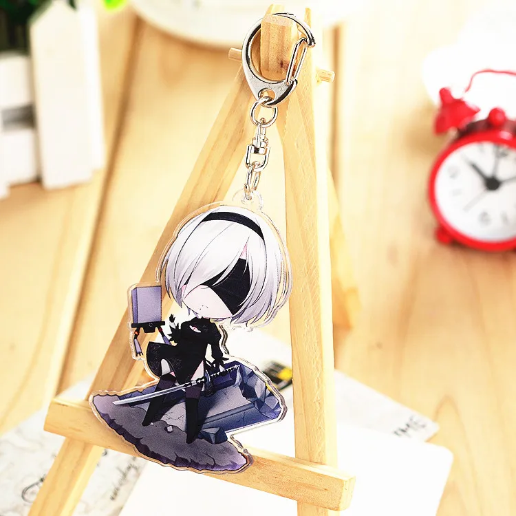 

Japan Anime NieR: Automata Yulha 2B sister Cosplay Acrylic Keychain Charm Women Kids Key Chain Keyring Bag Straps Chain