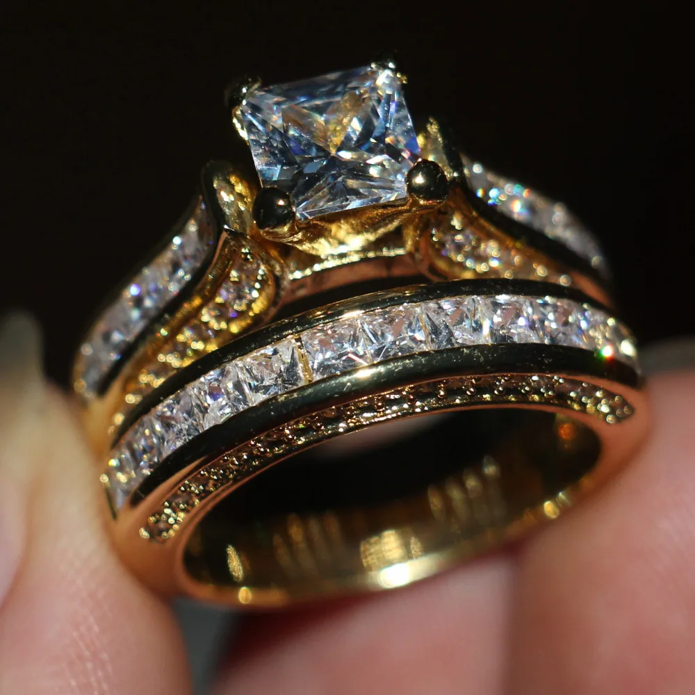 Dexule Anillo De Joyeria Para Hombres Y Mujeres Corte Princesa 2ct 5a Zirconia Cz Oro Amarillo De 14kt Anillo De Compromiso Para Bodas Regalo Ring Princess Wedding Bandprincess Cut Aliexpress