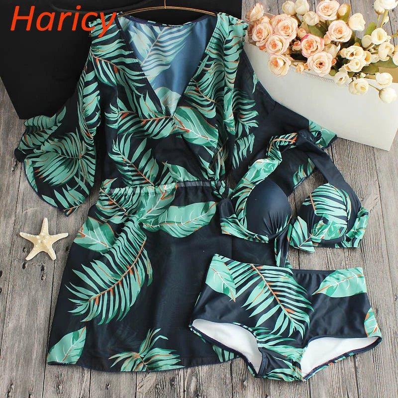

2018 New Sexy Leaf Bikinis Women Swimsuit Dress Bathing Swim Suit Bikini Set Plus Size Halter Swimwear Biquini Tankini Skirt