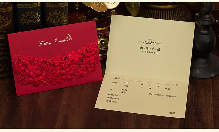 Элегантное свадебное приглашение карты золотой красный полый цветок день рождения приглашает с конвертом